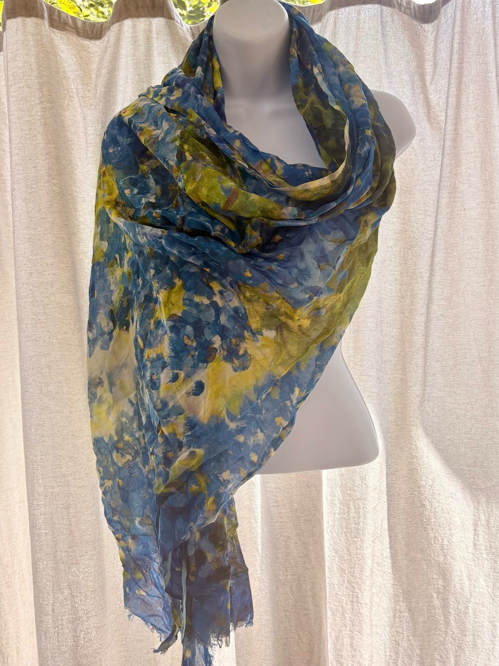 Debbie Martin Designs Blue Yellow
Watercolor Floral Fringe Wrap Scarf OS